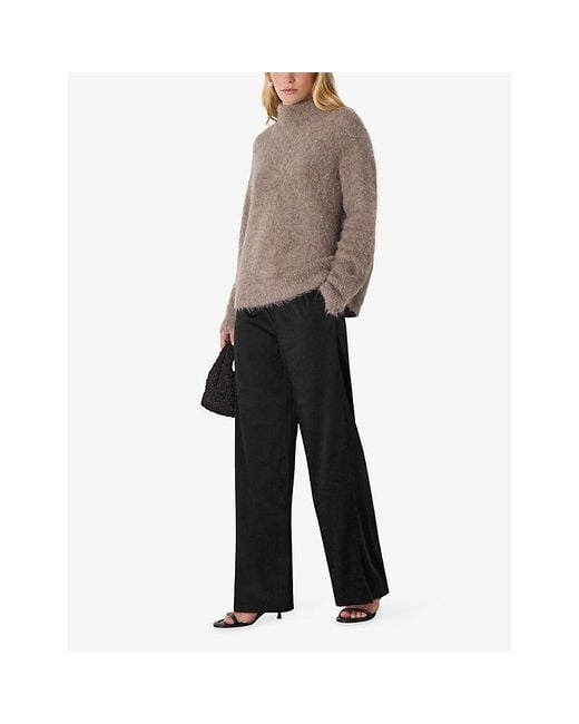 Whistles Black Straight-Leg Pintuck Stretch-Satin Trousers