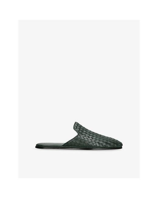 Bottega Veneta Green Intrecciato Leather Slippers for men