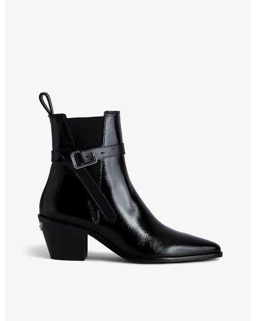Zadig & Voltaire Black Tyler Buckle-embellished Leather Ankle Boots
