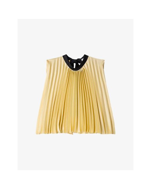 Sandro Yellow Pleated Tie-Back Woven Top