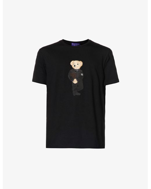 Ralph Lauren Purple Label Black Bear-embroidered Relaxed-fit Cotton-jersey T-shirt for men