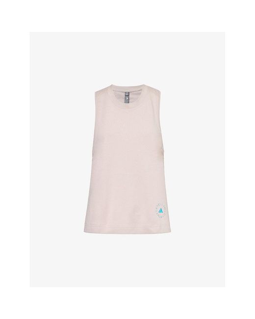 Adidas By Stella McCartney Pink Logo-print Regular-fit Organic-cotton And Recycled-polyester Blend Top