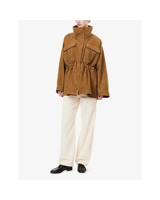 RÓHE Frames Brown Stand-Collar Suede Bomber Jacket