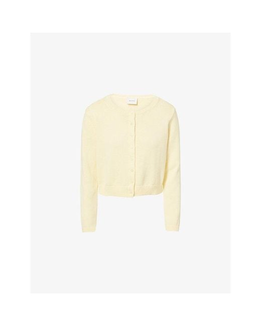 Reformation Yellow Clara Cotton Knitted-Cardigan