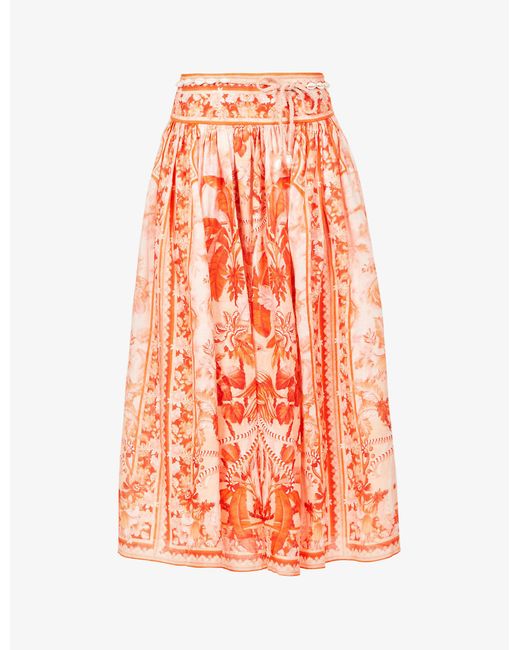 Zimmermann Lyre Floral-print Linen Midi Skirt | Lyst UK