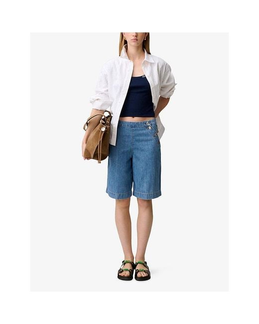 Claudie Pierlot Blue Sailor Mid-Rise Denim Bermuda Shorts