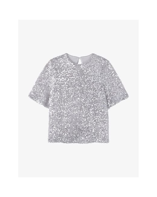 The White Company Gray Round-Neck Sequin-Embellished Stretch-Polyester T-Shirt