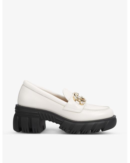 Gucci Romance GG-embellished Leather Loafers in White | Lyst