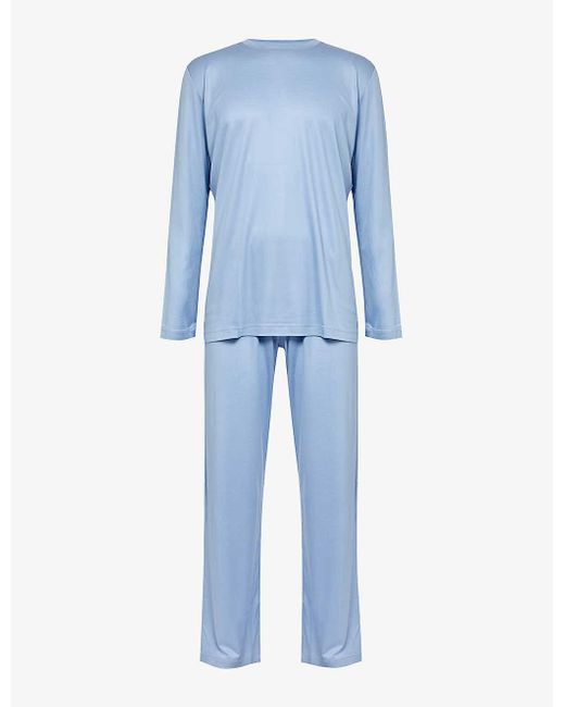 Zimmerli of Switzerland Blue Crewneck Regular-fit Woven Pyjamas for men