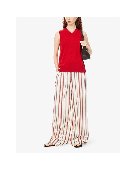 ME+EM Red V-Neck Relaxed-Fit Knitted Cashmere Vest