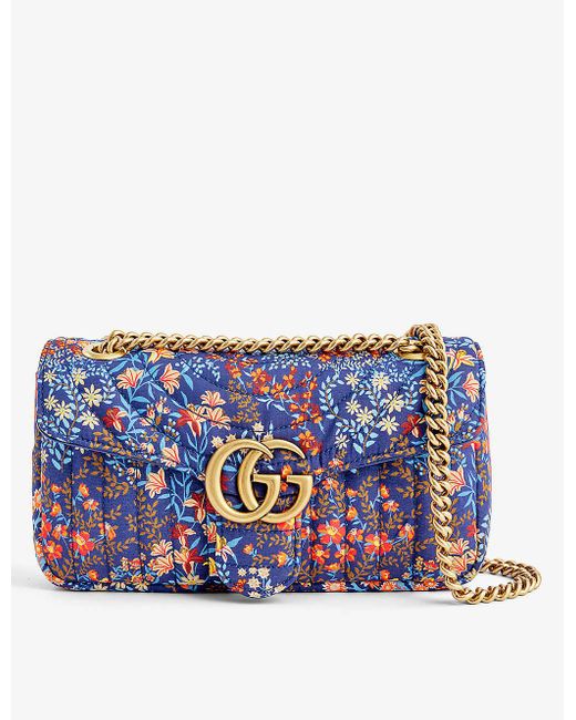 Gucci Blue Marmont Floral-print Leather Cross-body Bag