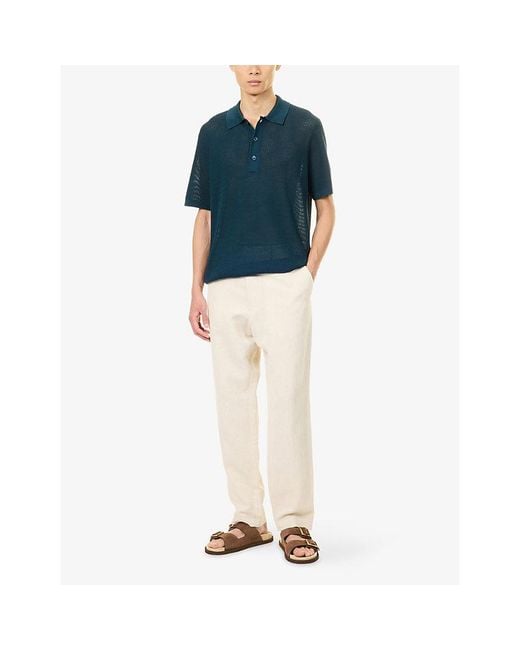 Orlebar Brown Blue Keeling Knitted Cotton-Blend Polo Shirt for men