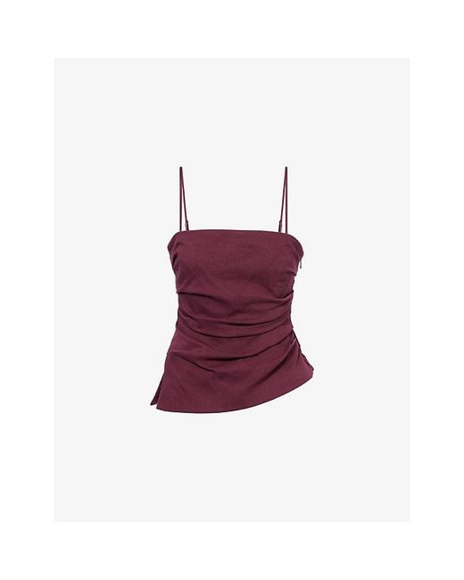 Jonathan Simkhai Purple Emerson Ruched Cotton-Blend Bustier Top