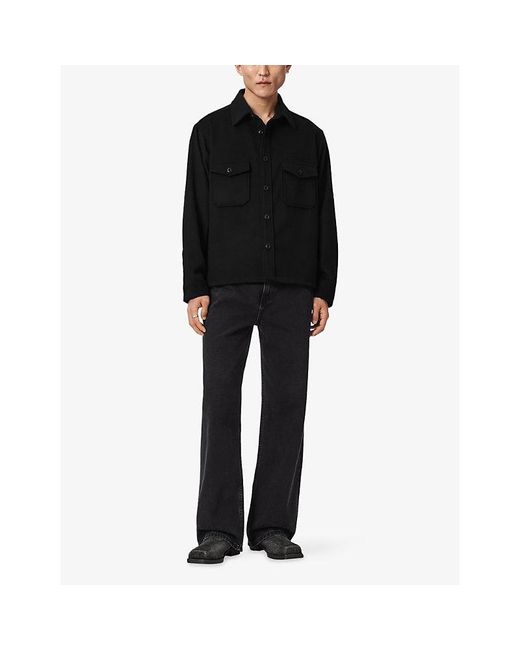 AllSaints Black Palermo Long-Sleeve Wool-Blend Shirt for men