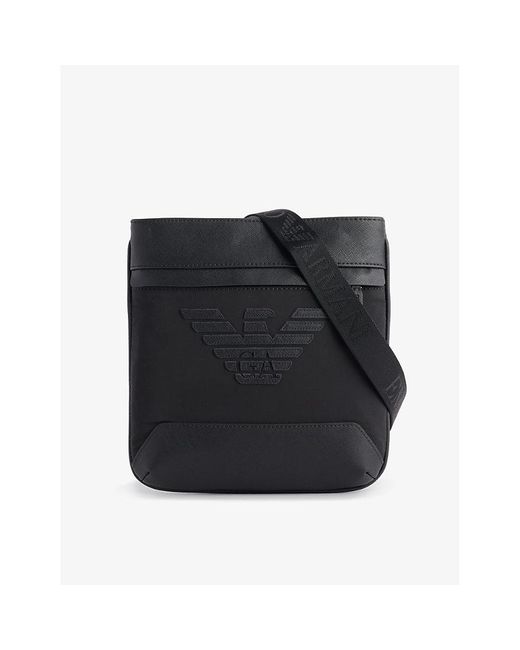 Emporio Armani Black Brand-appliqué Leather Crossbody Bag for men