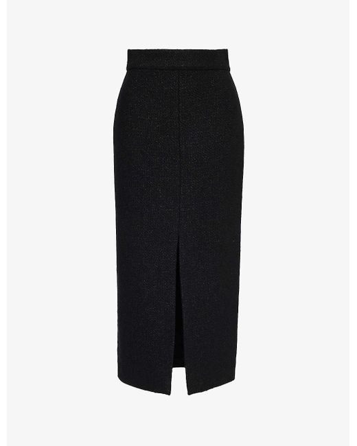 Alexander McQueen Black Split-hem Bouclé-texture Wool-blend Midi Skirt