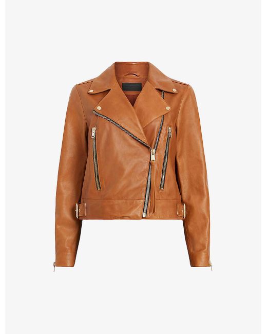 AllSaints Brown Beale Slim-fit Leather Biker Jacket