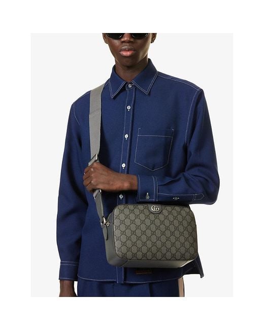 Gucci Gray Monogram-pattern Coated Canvas Cross-body Bag for men