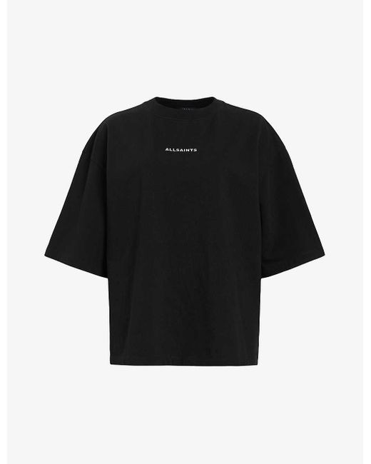 AllSaints Black Disc Amelie Logo-print Relaxed-fit Organic-cotton T-shirt
