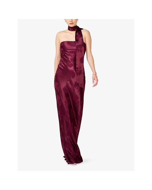 OMNES Red Myla Floral-Jacquard Woven Maxi Dress