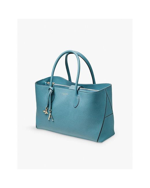 Aspinal Blue London Logo-print Leather Tote Bag