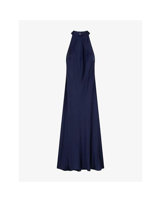 OMNES Blue Seychelles Halterneck Satin Maxi Dress