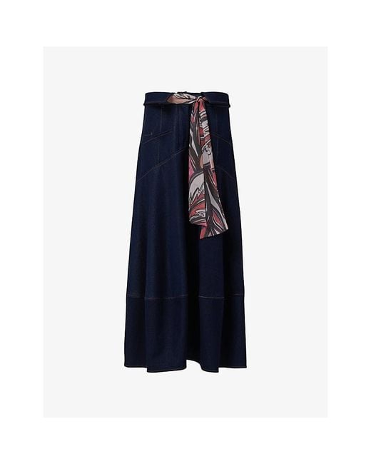 eem Blue Tie-Waist Denim Maxi Skirt