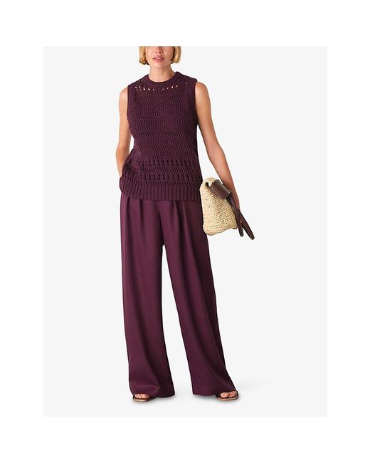 Whistles Purple Pleat-Front High-Rise Relaxed Woven Trousers
