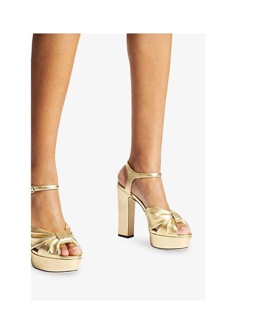 Jimmy Choo Metallic Heloise 120 Bow-Embellished Leather Platform-Heeled Sandals