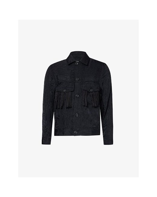 Song For The Mute Blue Fringe-embellished Boxy Woven Overshirt for men