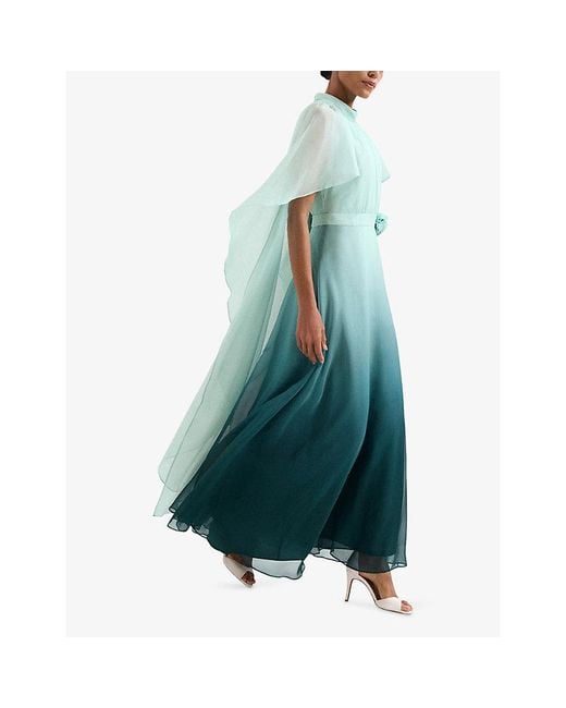 Phase Eight Green Aspen Flower-Appliqué Woven Maxi Cape Dress