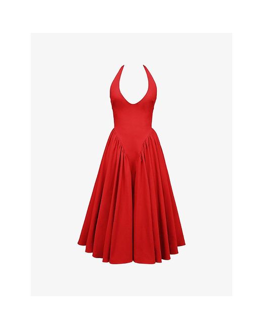 House Of Cb Red Marilyn Halter Midi Dress