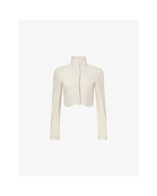 Alaïa White Scallop-Trim Cropped Wool Jacket