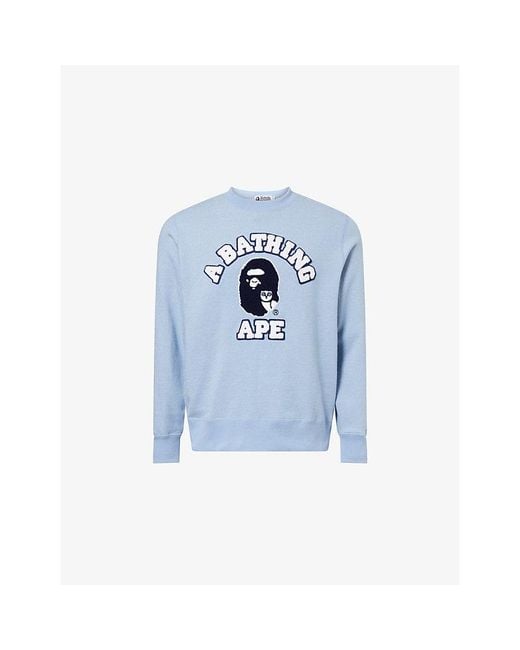 A Bathing Ape Blue X Ovo College Crewneck Cotton-Jersey Sweatshirt for men