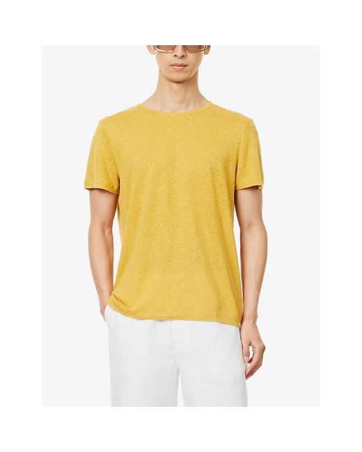 Derek Rose Yellow Jordan Short-sleeved Linen T-shirt for men
