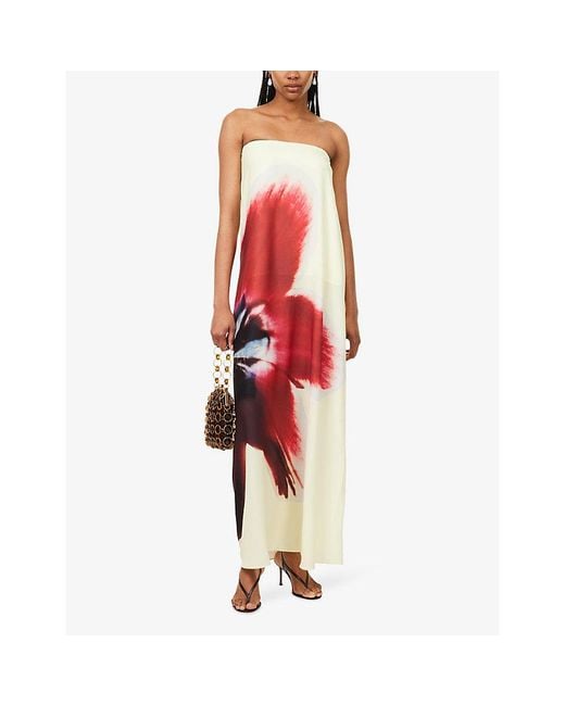 Rat & Boa Red Antheia Strapless Georgette Maxi Dress