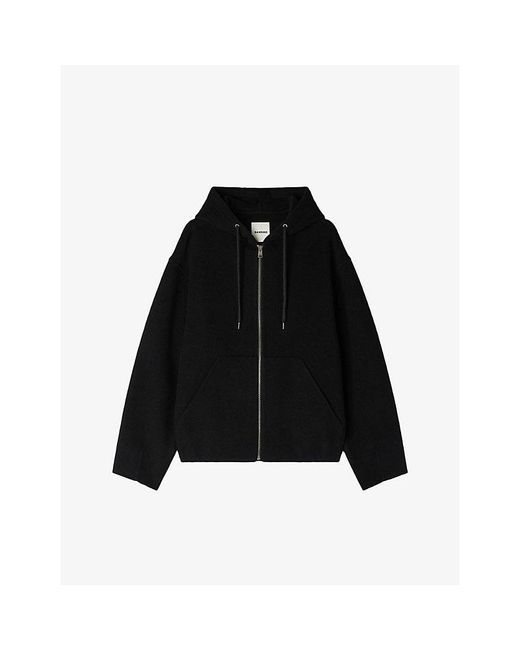 Sandro Black Hooded Zip-Up Wool-Blend Jacket for men
