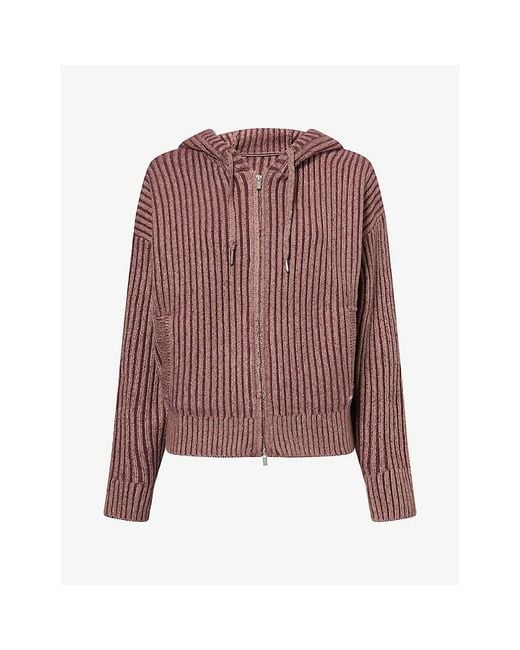 ADANOLA Purple Logo-Plaque Zip Ribbed Knit Hoody
