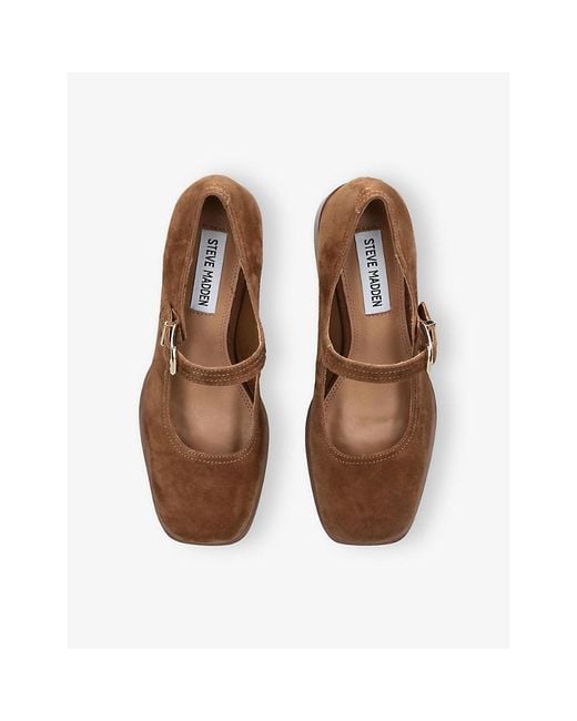 Steve Madden Brown Lisbon-S Suede Block-Heel Mary-Jane Courts