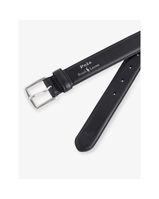 Polo Ralph Lauren Black Logo-embossed Thin Leather Belt for men