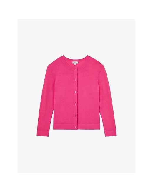 Reiss Pink Mara Long-Sleeve Cropped Knitted Cardigan