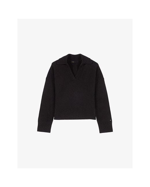 Maje Black Open-Collar Stretch Wool And Cashmere-Blend Jumper