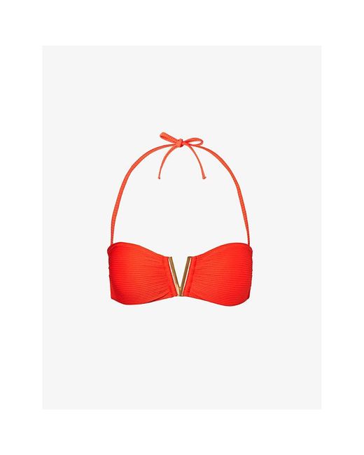 Heidi Klein Red Vicenza V-bar Bandeau Recycled Polyamide-blend Bikini Top X