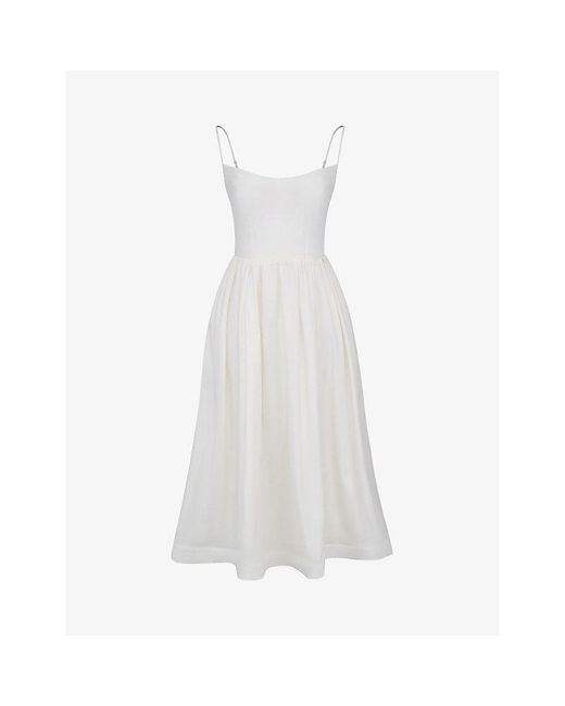House Of Cb Lolita Square-Neck Fitted-Bodice Stretch-Cotton Midi Dress in  White