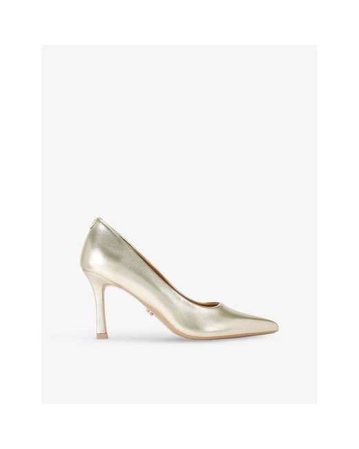 Carvela Kurt Geiger White Corletta Pointed-Toe Metallic Faux-Leather Heeled Courts