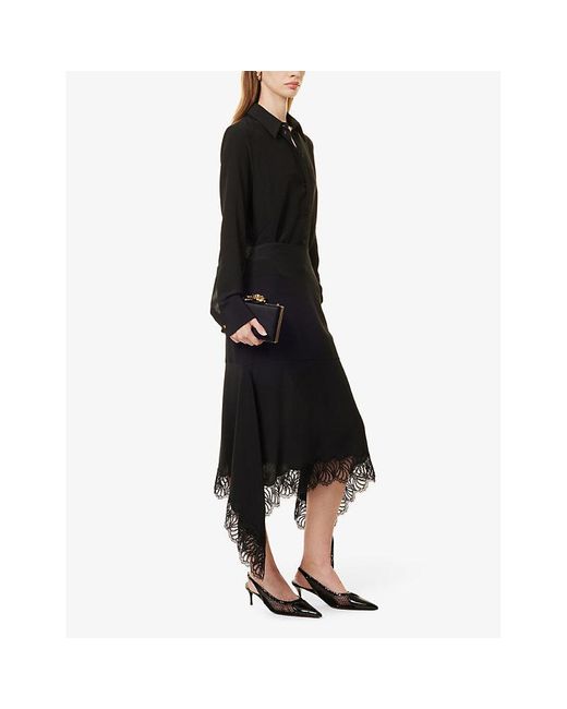 Stella McCartney Black Lace-trim High-rise Silk-crepe Midi Skirt