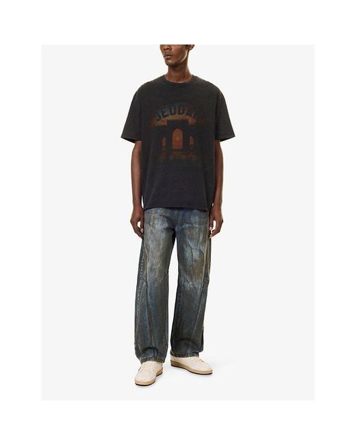 1886 Blue Dirty-Wash Curved-Seam Denim Jeans for men