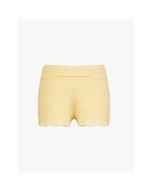 ADANOLA Natural Relaxed-Fit Ribbed Cotton-Knitted Shorts