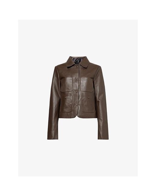 ME+EM Brown Patch-Pocket Leather Jacket