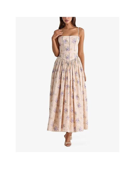 House Of Cb Multicolor Ysabella Floral-Print Stretch-Cotton Midi Dress Xs (A-C Cup)